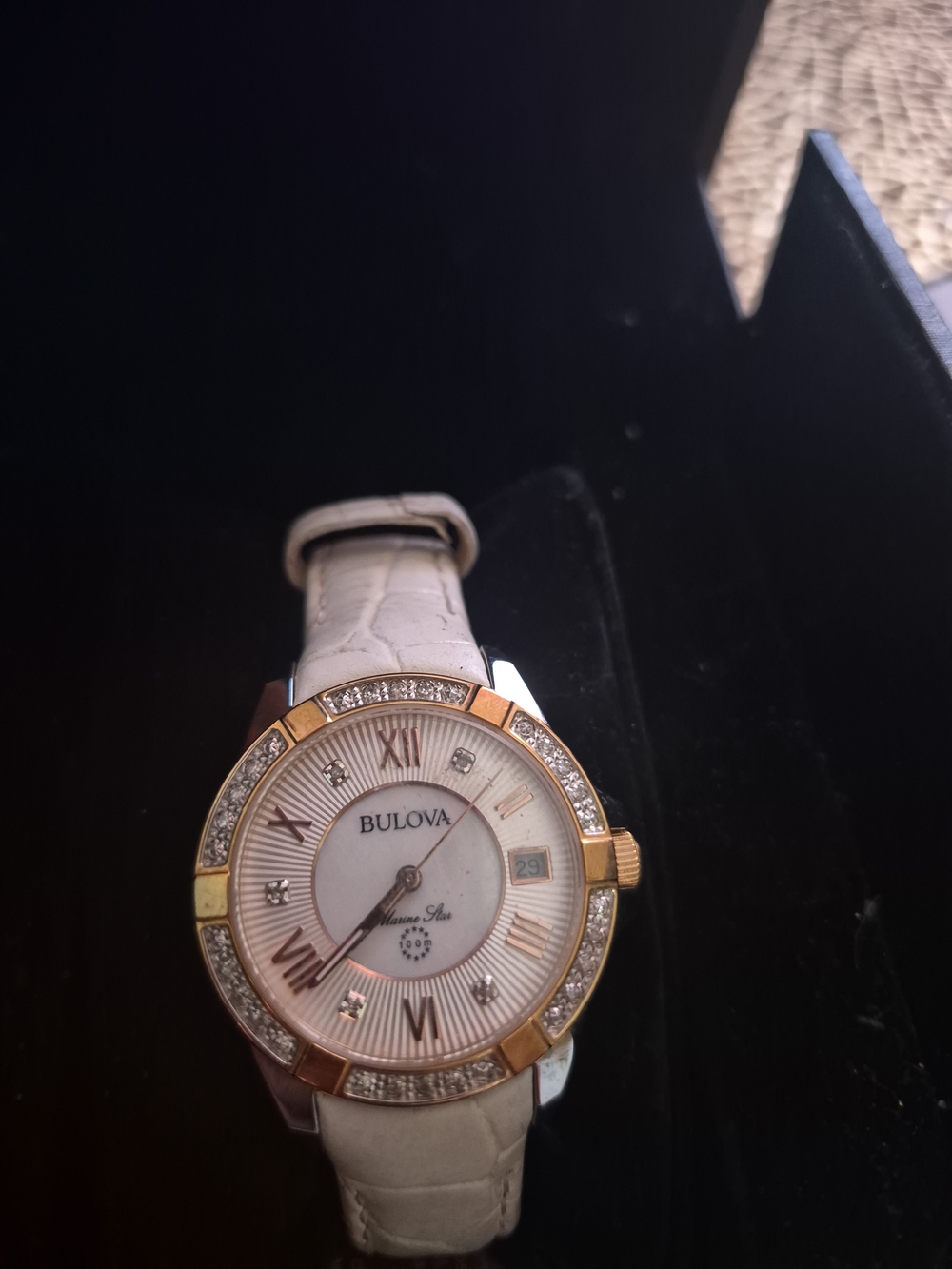 Bulova Women's White Leather Crystal-Accent Watch